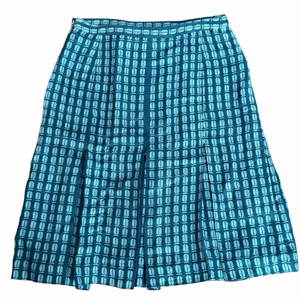 Tory Burch Blue Pleated Hem Wool Silk Blend Skirt Size 4 Geometric